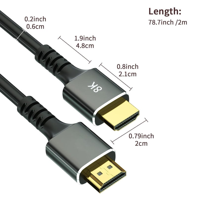 8K HDMI Cable 2.1, 6.6FT/2M, 48Gbps, High Speed for 8K 60Hz, 4K 120Hz, Compatible with PS5, TV, and More - Image 2