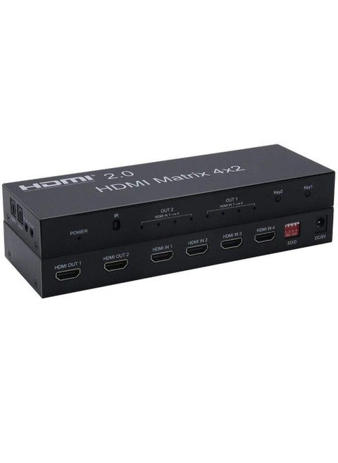 HDMI 2.0 Matrix Switch 4x2 4K 60Hz HDMI EDID Support Dual Audio Output by Optical and Stereo HDMI 2.0/3D/4K 4K 60Hz HDMI 2.0 Matrix 4 in 2 Output Splitter HDCP2.2 -
