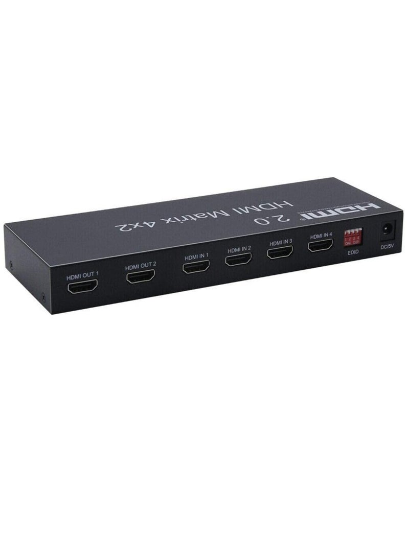 Generic - HDMI 2.0 Matrix Switch 4x2 4K 60Hz HDMI EDID Support Dual Audio Output by Optical and Stereo HDMI 2.0/3D/4K 4K 60Hz HDMI 2.0 Matrix 4 in 2 Output Splitter HDCP2.2 - - Image 1