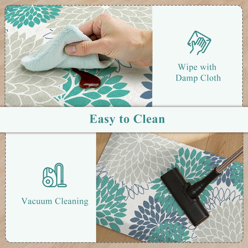 KIMODE Comfort Kitchen Mats for Floor Cushioned Anti Fatigue,Boho Floral Kitchen Rugs Sets of 2 Non Slip,Ergonomic Memory Foam Kitchen Mat for Laundry Sink Office Home,Blue/Green/White - Image 4