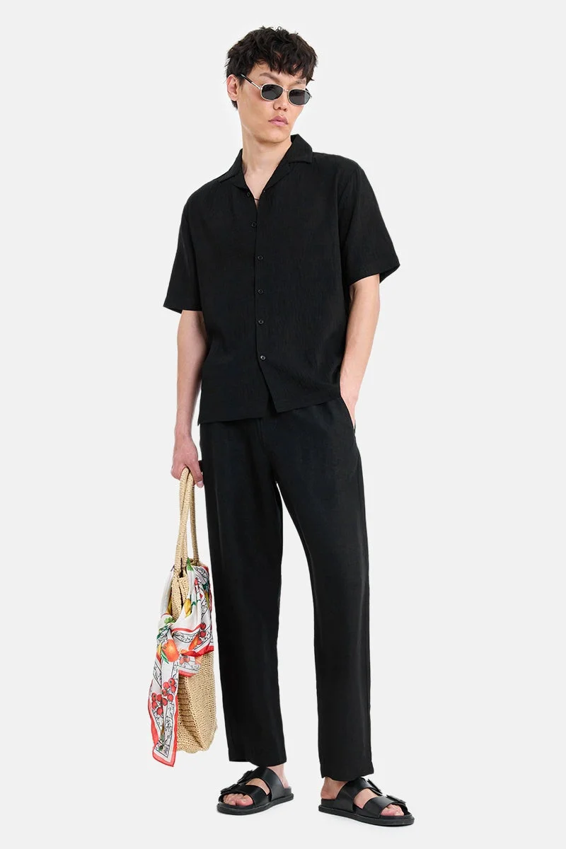 SNITCH Black Textured Half Sleeve Boxy Shirt