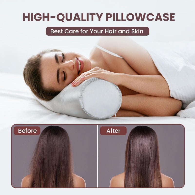 Noverlife 2 Pack 16x6 in Satin Neck Bolster Pillow Covers  Grey Neck Roll Pillow Case Covers with Zipper Soft Silky Round Neck Pillowcases  Machine Washable Silk Cervical Pillow Cases for Skin - Image 4