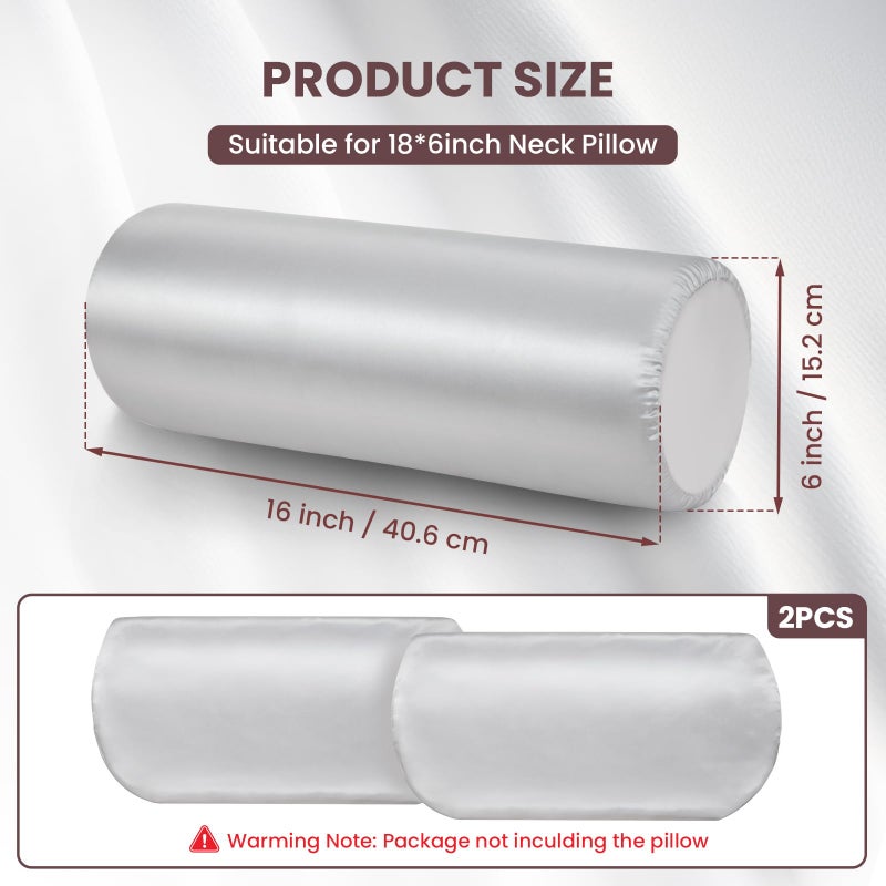 Noverlife 2 Pack 16x6 in Satin Neck Bolster Pillow Covers  Grey Neck Roll Pillow Case Covers with Zipper Soft Silky Round Neck Pillowcases  Machine Washable Silk Cervical Pillow Cases for Skin - Image 5