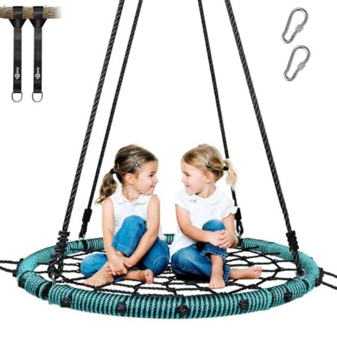 40 Inch Spider Web Tree Swing with Modern Round Net Design – Durable Nylon Ropes Swivel Hook Steel Frame – Outdoor Backyard Play for Kids and Adults Up to 660 Lbs - Image 1