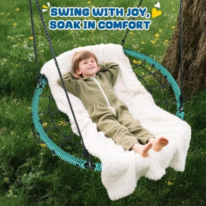 40 Inch Spider Web Tree Swing with Modern Round Net Design – Durable Nylon Ropes Swivel Hook Steel Frame – Outdoor Backyard Play for Kids and Adults Up to 660 Lbs - Image 5