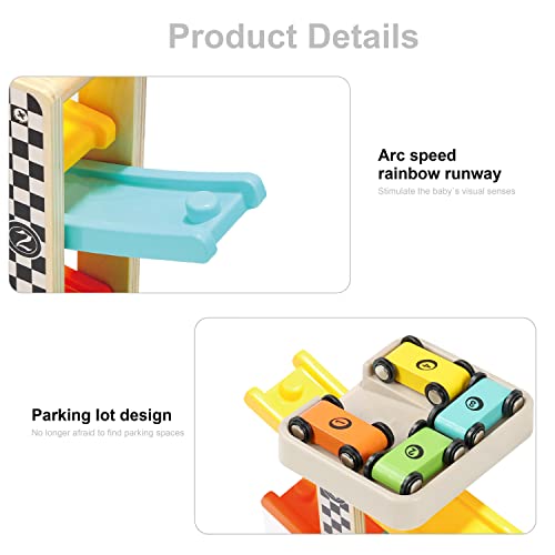 TOP BRIGHT Toddler Toys for 1 2 Year Old Boy and Girl Gifts Wooden Race Track Car Ramp Racer with 4 Mini Car - Image 3