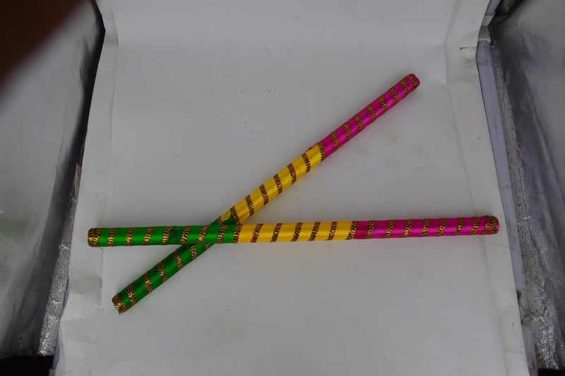ME  YOU ME YOU Wooden Dandiya Sticks for DanceNavaratri and Diwali GarbaSticks with Gloden Lace for Adult Pair of 1 2 Sticks  - Image 2