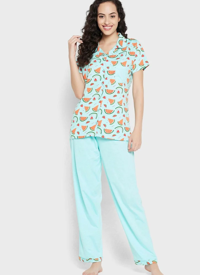 Clovia Printed Shirts & Pyjama Set