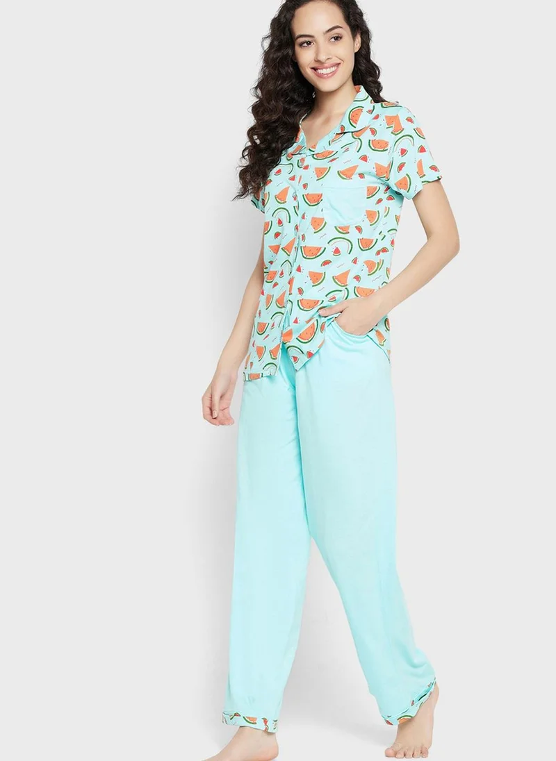 Clovia Printed Shirts & Pyjama Set