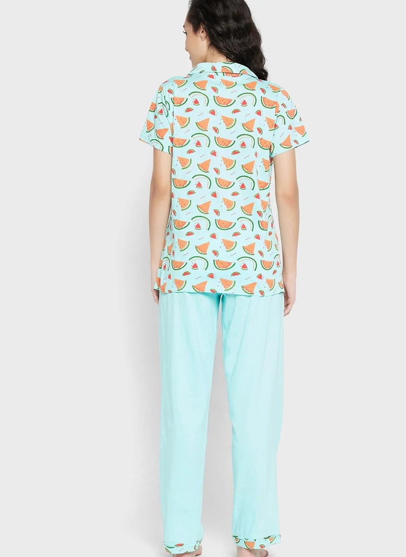 Clovia Printed Shirts & Pyjama Set