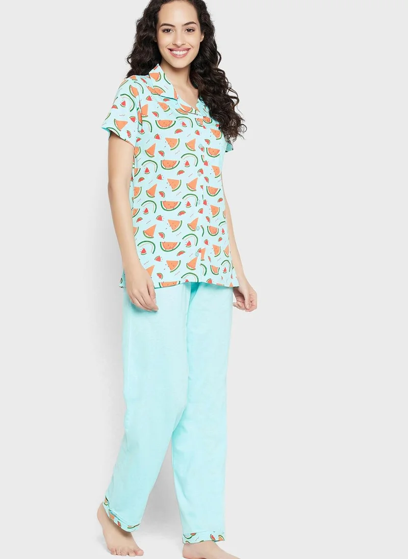 Clovia Printed Shirts & Pyjama Set