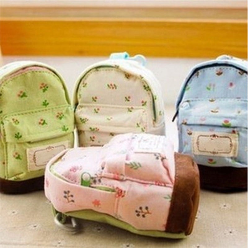 Mini Backpack Flower Bag Wallet Hand Pouch Purse Key Chain Keyring (Green) - Image 3