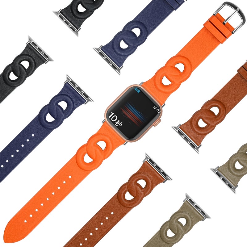 Double Rings Genuine Leather Watch Band For Apple Watch Ultra 49mm&Watch Ultra 2 49mm / Series 9&8&7 45mm / SE 3&SE 2&6&SE&5&4 44mm / 3&2&1 42mm(Brown)