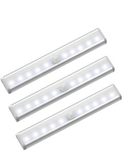 RATSAW 3 Pack Motion Sensor Light Bar Night Light for Room Stick-On Anywhere Wireless Battery Operated 10 LEDs Closet Lights Wardrobe Lighting LED Light White  - Image 1