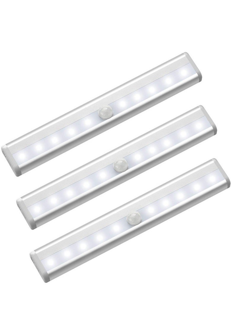 RATSAW - 3 Pack Motion Sensor Light Bar Night Light for Room Stick-On Anywhere Wireless Battery Operated 10 LEDs Closet Lights Wardrobe Lighting LED Light White - Image 1