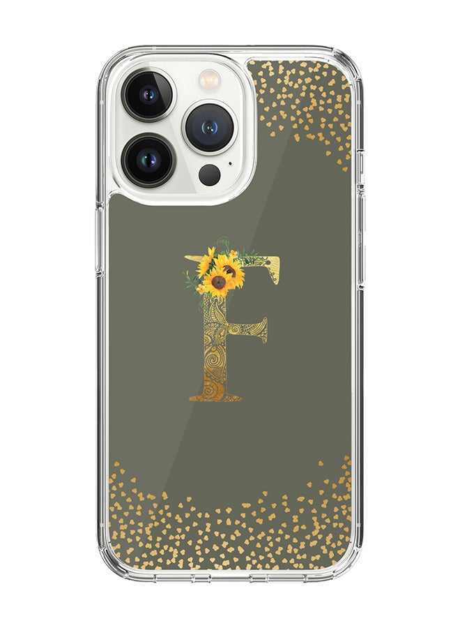 Stylizedd Classic Clear Case For iPhone 14 Pro, Hybrid Soft Case Cover- Custom Monogram Initial Letter Mandala Floral Pattern Alphabet - F ( Olive Green) - Image 1