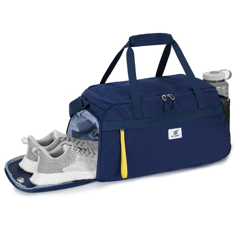 SKYSPER Gym Bag for Men & Women with Shoe Compartment, Carry-on Gym Duffle Bag for Travel and Sports, Workout Overnight Bag with Large Wet Pocket, Blue - Image 1