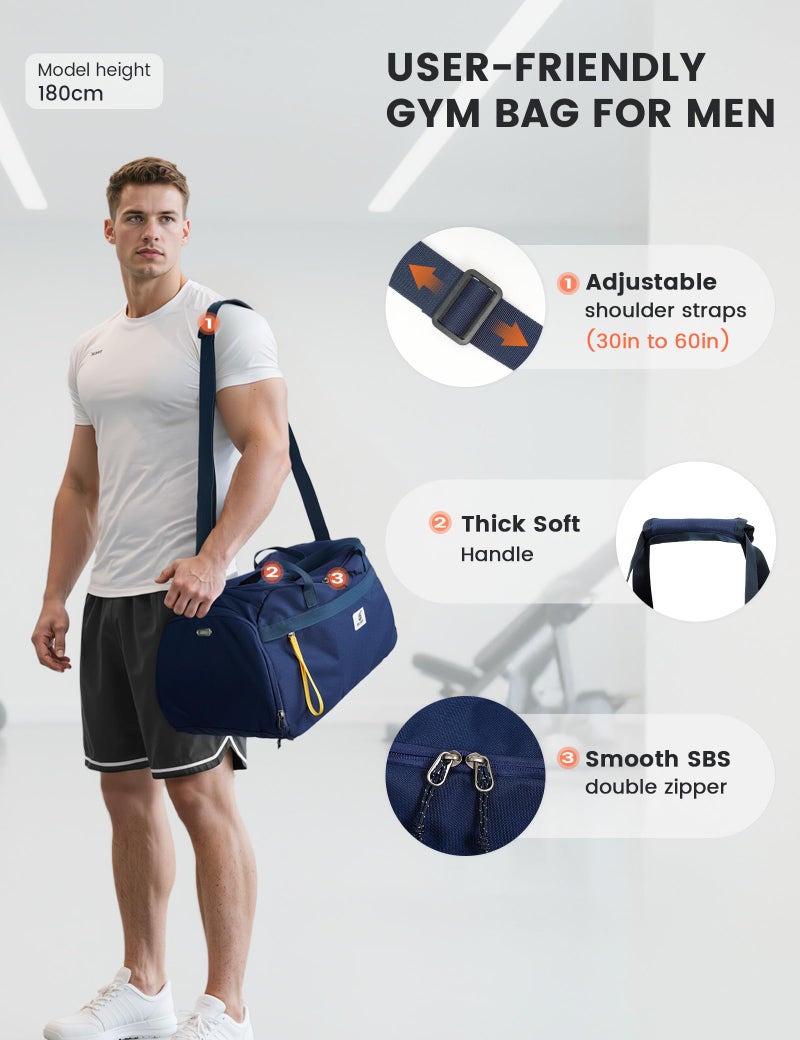 SKYSPER Gym Bag for Men & Women with Shoe Compartment, Carry-on Gym Duffle Bag for Travel and Sports, Workout Overnight Bag with Large Wet Pocket, Blue - Image 5
