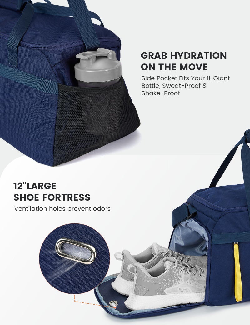 SKYSPER Gym Bag for Men & Women with Shoe Compartment, Carry-on Gym Duffle Bag for Travel and Sports, Workout Overnight Bag with Large Wet Pocket, Blue - Image 4