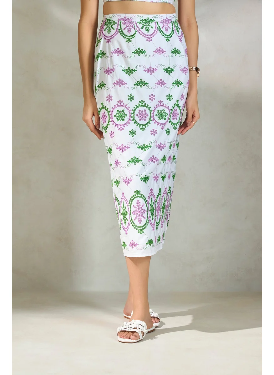 Virgio Virgio Embroidered Schiffli Pure Cotton Midi Skirt