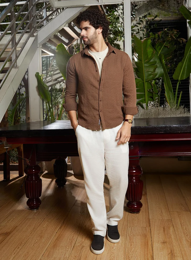 Campus Sutra Men's Russet Brown Ellipse-Lined Shirt