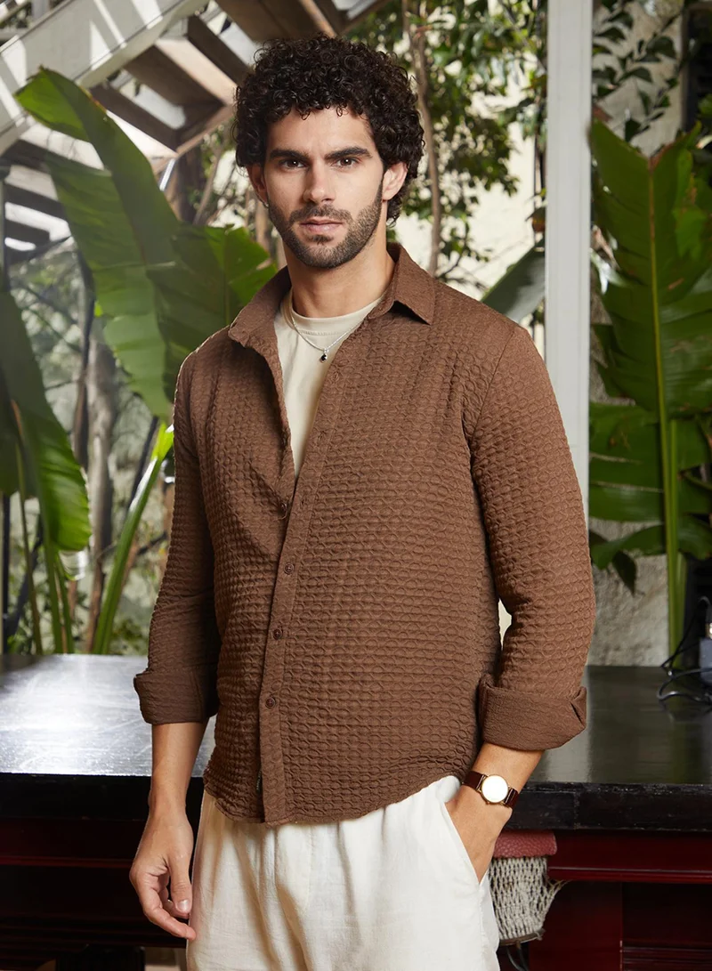Campus Sutra Men's Russet Brown Ellipse-Lined Shirt