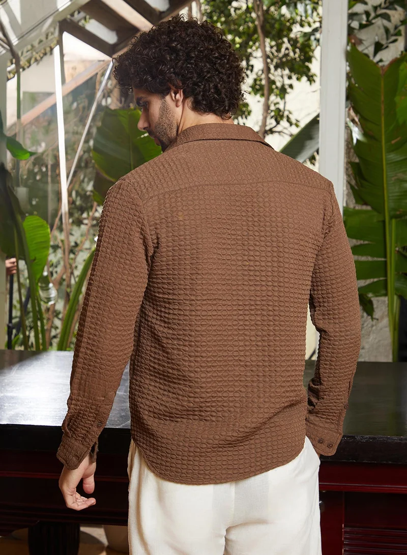 Campus Sutra Men's Russet Brown Ellipse-Lined Shirt