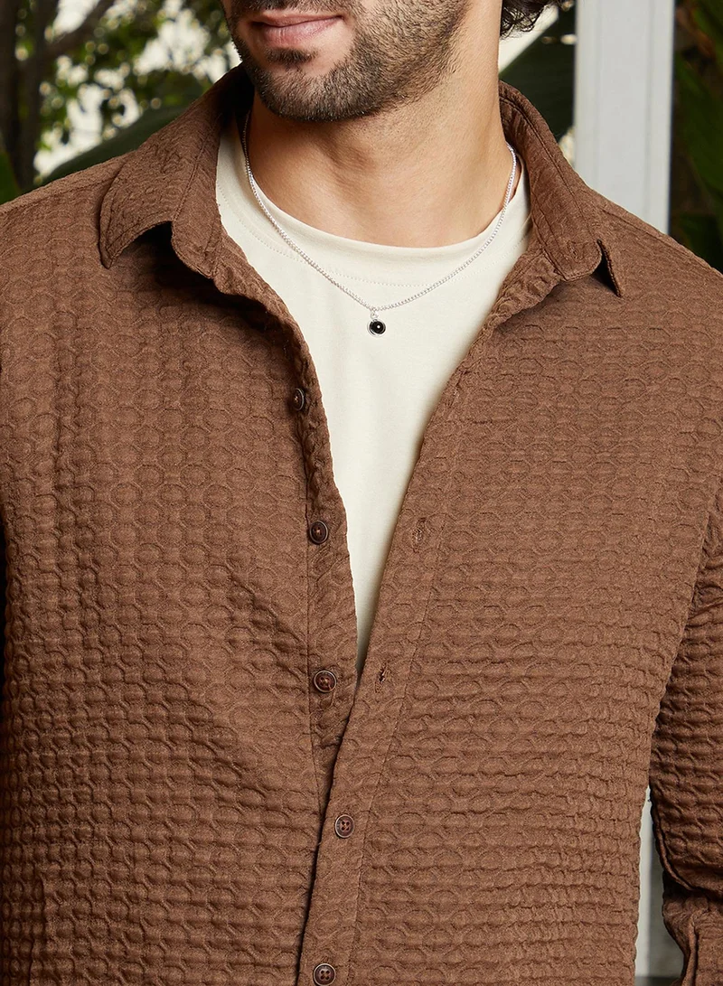 Campus Sutra Men's Russet Brown Ellipse-Lined Shirt