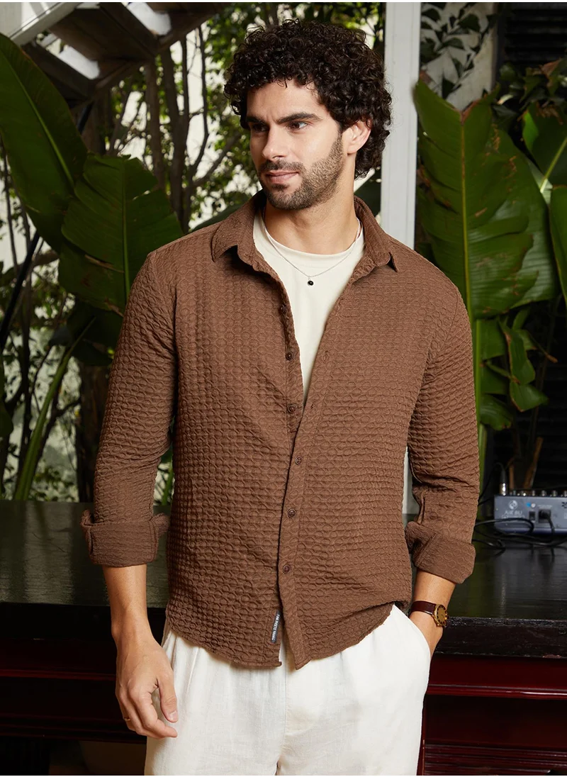 Campus Sutra Men's Russet Brown Ellipse-Lined Shirt