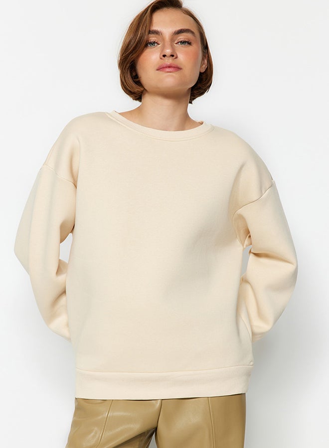 Oversize/Relaxed Cut Basic Crew Neck Thick/Polar inside Knitted Sweatshirt TWOAW24SW00102