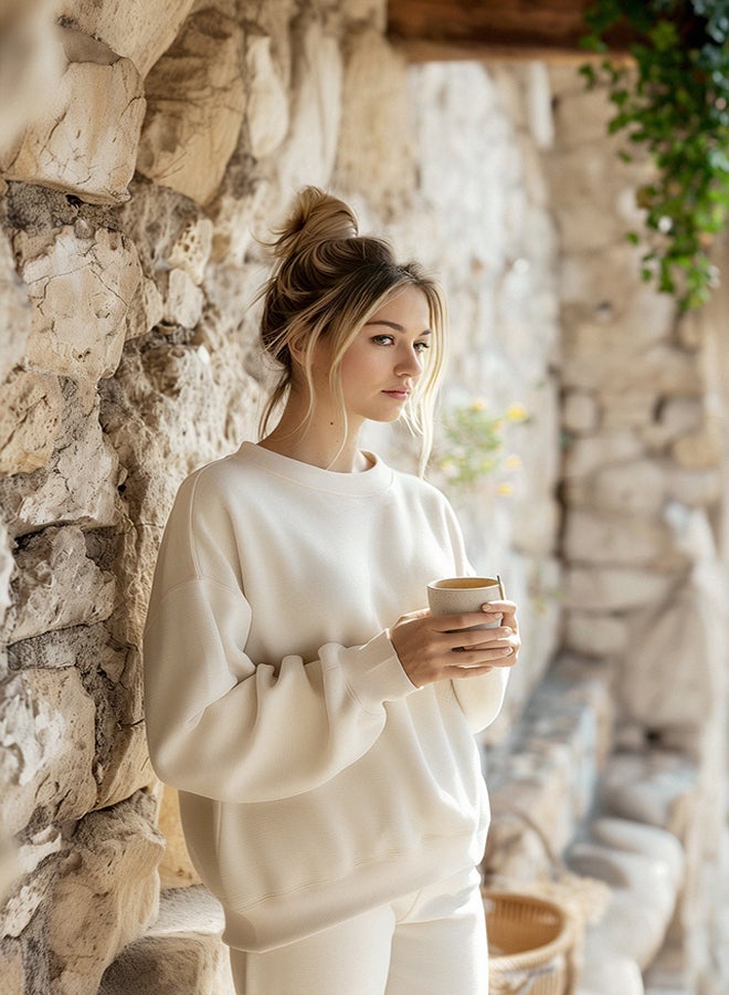 Oversize/Relaxed Cut Basic Crew Neck Thick/Polar inside Knitted Sweatshirt TWOAW24SW00102