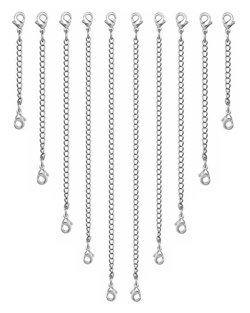 OHINGLT Necklace Extender 10Pcs Chain Extenders for Necklaces Bracelet, Silver Plated Stainless Steel Extension Chain for Women Jewelry Making - Image 1