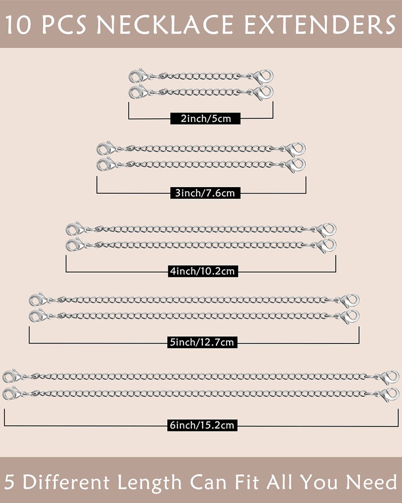 OHINGLT Necklace Extender 10Pcs Chain Extenders for Necklaces Bracelet, Silver Plated Stainless Steel Extension Chain for Women Jewelry Making - Image 2