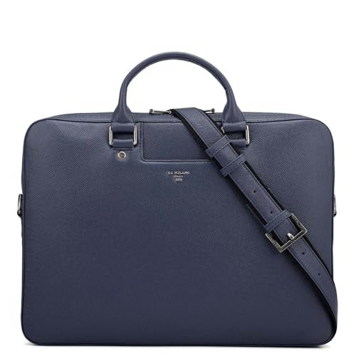 Da Milano Leather Laptop Bag for Men & Women - Fits Up To 15" - Blue (10067M-A) - Image 1