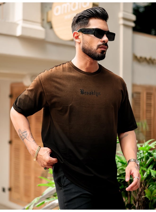 Maniac Maniac Mens Tie & Dye Round Neck 3/4th Sleeve Brown Cotton T-Shirt  - Image 3