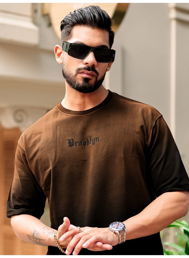 Maniac Maniac Mens Tie & Dye Round Neck 3/4th Sleeve Brown Cotton T-Shirt  - Image 1