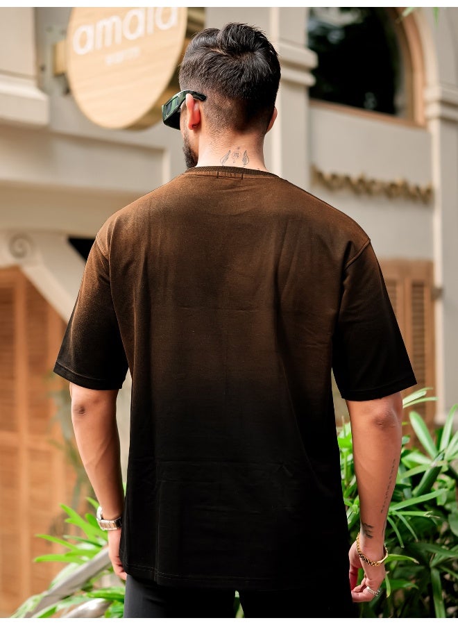 Maniac Maniac Mens Tie & Dye Round Neck 3/4th Sleeve Brown Cotton T-Shirt  - Image 4