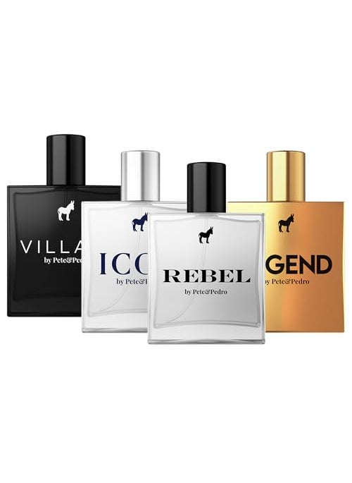Pete & Pedro Pete & Pedro COMPLETE FULL SIZE FRAGRANCE SET - REBEL, ICON, VILLAIN, LEGEND Men's EDP Eau De Parfum Cologne | As Seen on Shark Tank, 4 Bottles 1.7 oz Each 