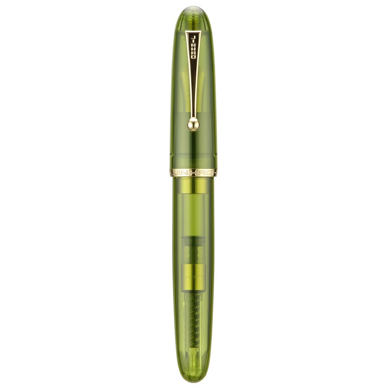 Lanxivi Jinhao 9019 Fountain Pen Dadao Series Heartbeat Nib, #8 Medium Point Green Acrylic Gold Trim with Large Converter - Image 1