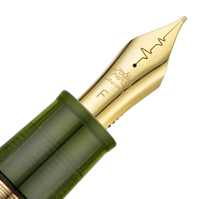 Lanxivi Jinhao 9019 Fountain Pen Dadao Series Heartbeat Nib, #8 Medium Point Green Acrylic Gold Trim with Large Converter - Image 2