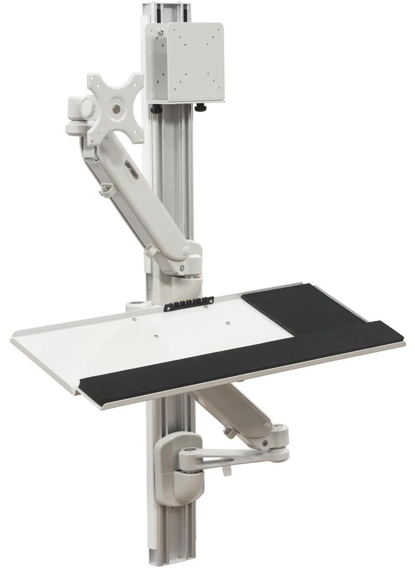 Displays2go Displays2go Wall Mounted Computer Station Monitor Mount CPU Holder Adjustable Arms DWSSW01WT  - Image 1