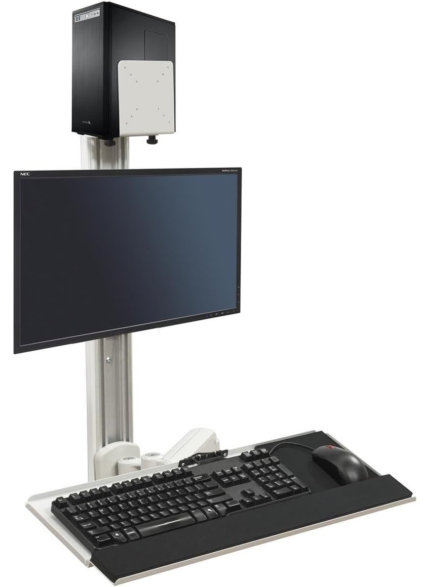 Displays2go Displays2go Wall Mounted Computer Station Monitor Mount CPU Holder Adjustable Arms DWSSW01WT  - Image 2