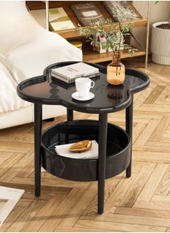NOVOLAN NOVOLAN Small Coffee Table Little Desk Small Tea Table, Sofa Corner Table With Side Cabinet, Double-Layer Detachable Tray, Non-Slip Tabletop, Carbon Steel Legs, Nordic Design 47x47x49.5cm (black)  - Image 1