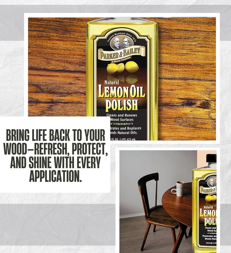 GROVE Parker & Bailey Lemon Scent Lemon Oil 16 oz Liquid Bundle with Microfiber Cloth – Cleans, Conditions, and Protects Wood Furniture and Surfaces – Gift Set (2 Items) - Image 3