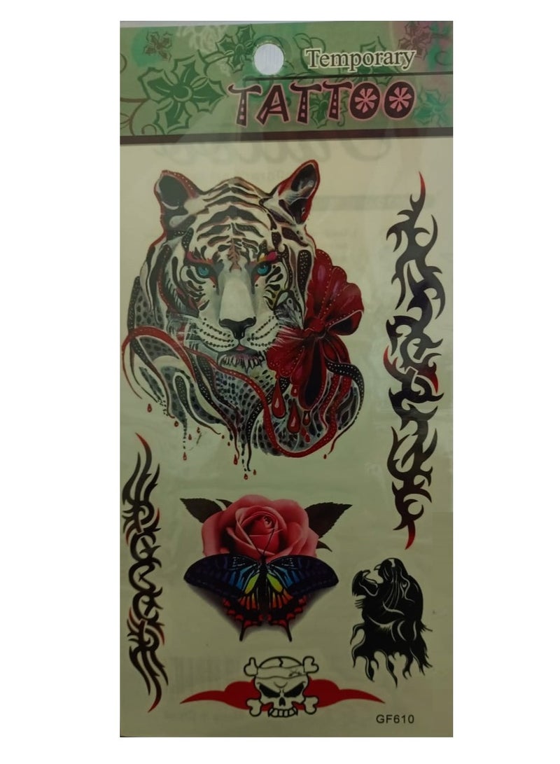 temporary tattoo with a bold black panther design and attractive flowers. - Image 2