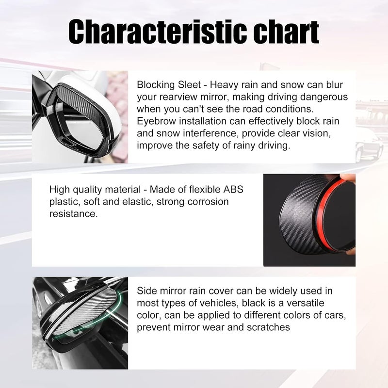 2 Pcs Car Rear View Mirror Rain Visor Guard for 2025 2026 GMC Terrain, Rainproof PVC Side Mirror Guards Visor Eyebrow Protector,Carbon Fiber - Image 5