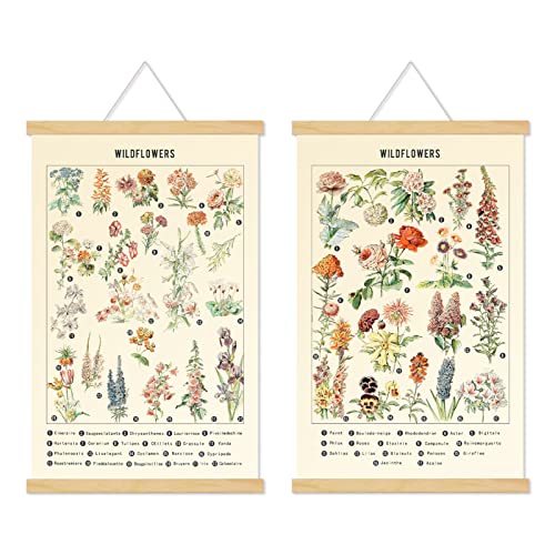 Chenkaiyang 2 Pcs Vintage Poster Hanging,Flowers Wall Hanging Botanical Rustic Retro Colorful Wall Art Prints Flower Chart Posterfor Living Room Bedroom Office Play Room Decor,12.7 X 21.6 Inch - Image 1
