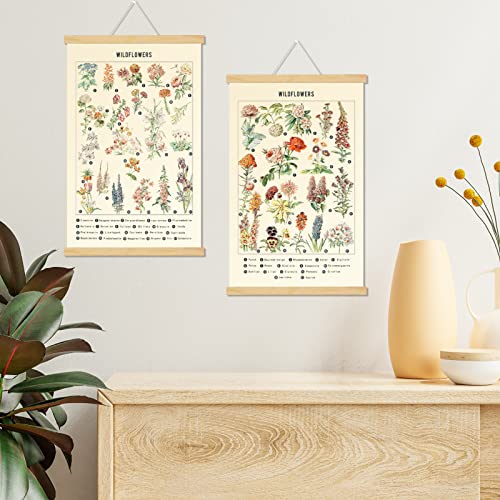 Chenkaiyang 2 Pcs Vintage Poster Hanging,Flowers Wall Hanging Botanical Rustic Retro Colorful Wall Art Prints Flower Chart Posterfor Living Room Bedroom Office Play Room Decor,12.7 X 21.6 Inch - Image 2