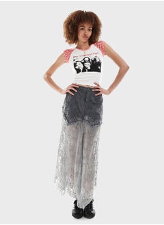 Reclaimed Vintage Lace Detail Denim Skirt  - Image 1
