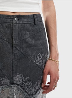 Reclaimed Vintage Lace Detail Denim Skirt  - Image 3